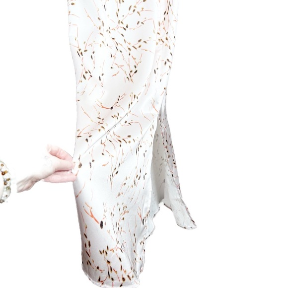 NWT Tsher Satin Midi Dress Floral Print Pink‎ Spaghetti Straps Cowl Neck Slit - Picture 3 of 16